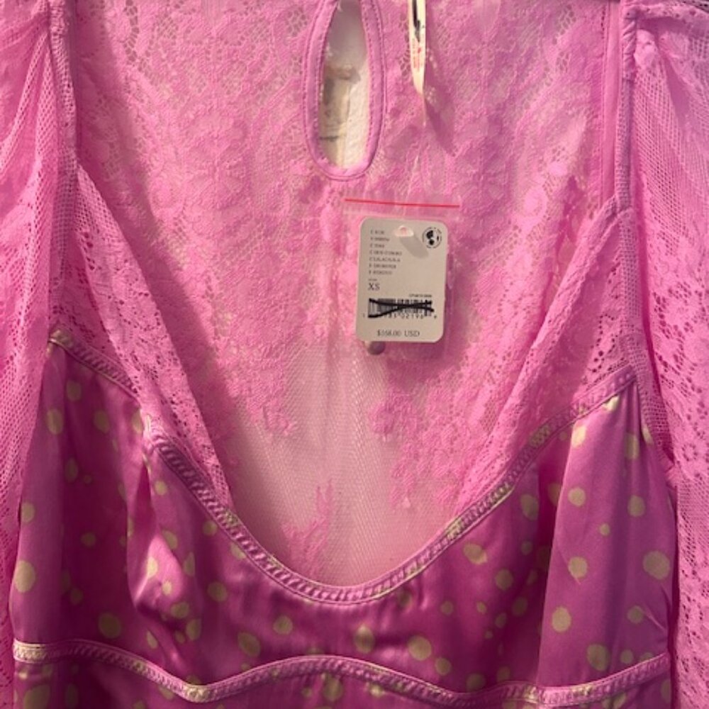 Free People About That Mini Barbie Pink Lace Polka Dot V Neck Mini Dress NWT - Picture 4 of 16